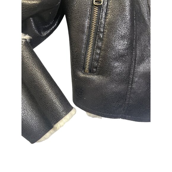 Boston Proper Black Faux Leather Off White Shearling Collar Moto Jacket - Picture 3 of 10